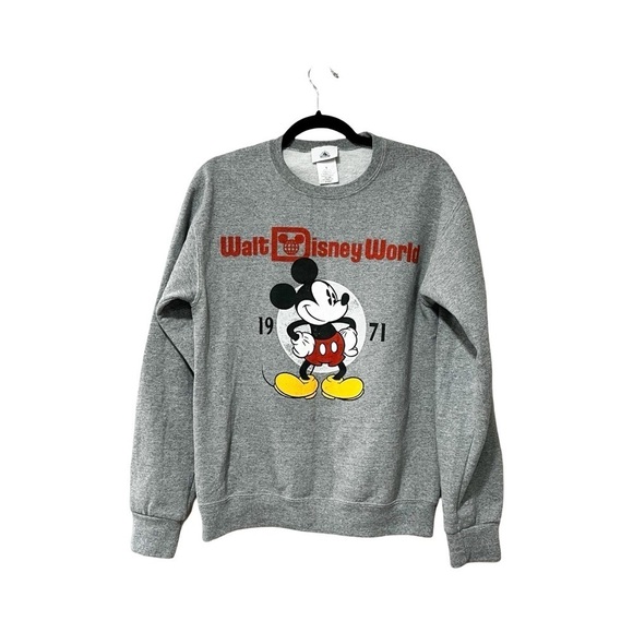 WALT DISNEY WORLD Mickey Mouse Unisex Heather Gray Crew Neck Sweatshirt Sz S - Picture 1 of 3
